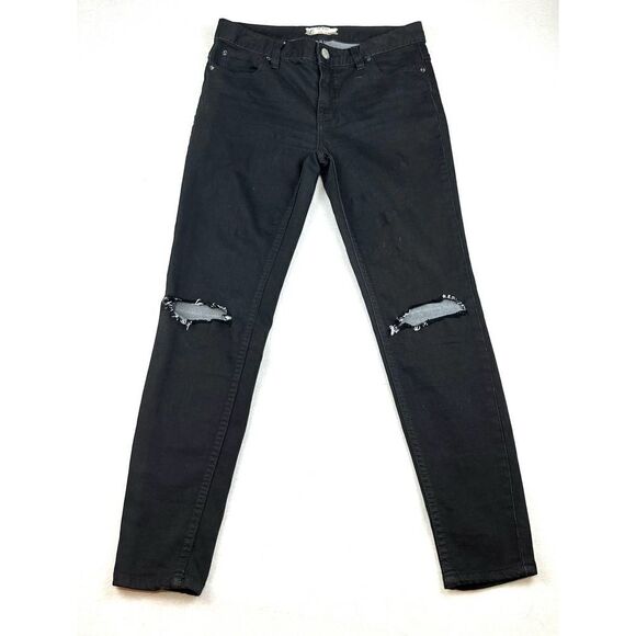 Free People Jet Black Distressed Denim Jeans Women’s 29 Read - Picture 2 of 12